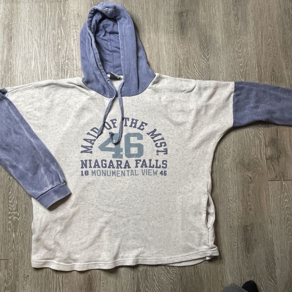 Niagra Falls Womens Sweater XL Gray Color Block MV Sport hoodie drawstring